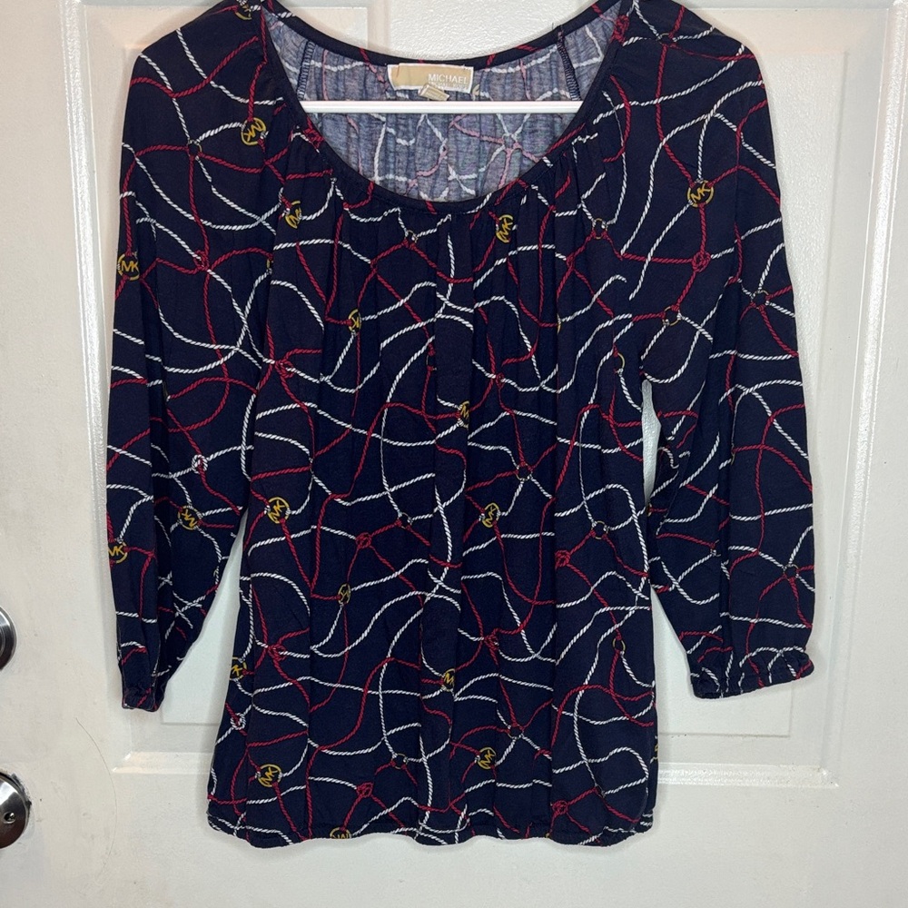 MICHAEL Michael Kors Navy and Red Patterned Blouse